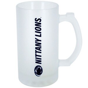frosted glass mug with Penn State Athletic Logo and Nittany Lions up side